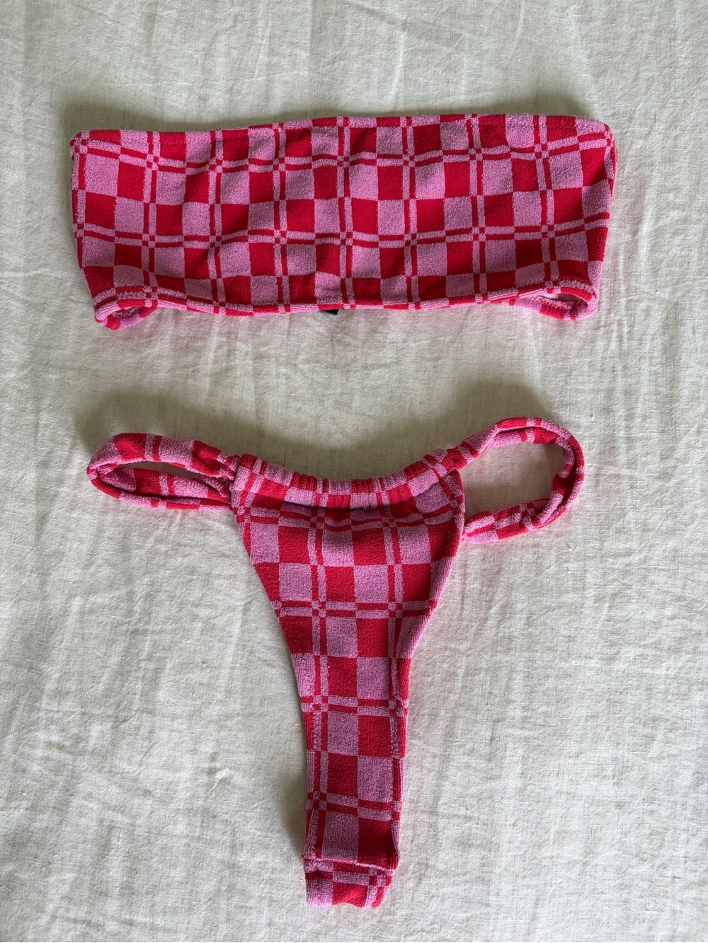 triangl swimwear Pink and Red Checker Bikini Set